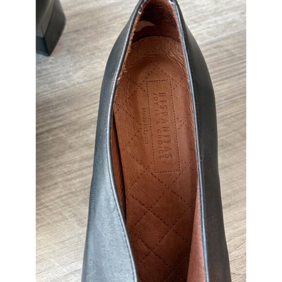 Hispanitas Black Leather Heels Size 11 Pointed Toe Block Heel 42 Spain - Picture 5 of 10